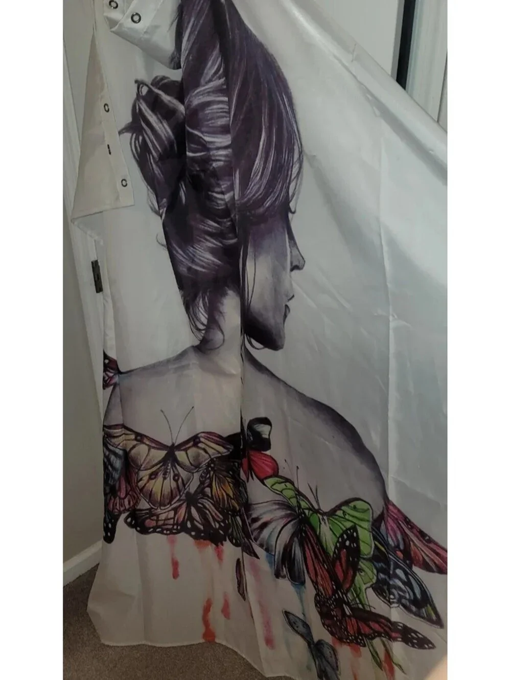 SKETCH ART WOMAN WITH BUTTERFLY BACK SHOWER CURTAIN
